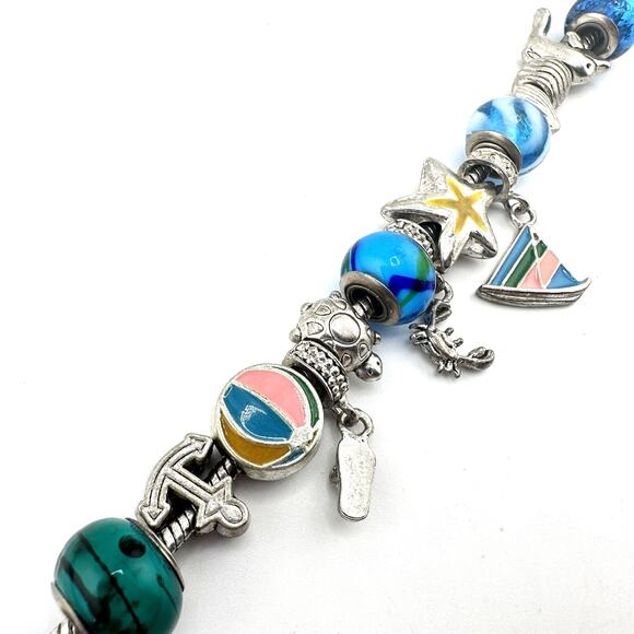 6.75” Willabee & Ward Silver Tone August Summer Vacation Beach Charm Bracelet - Picture 5 of 6